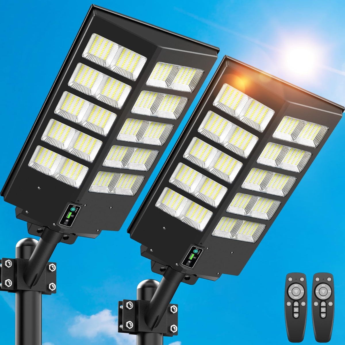 2 Pack 26" Large Solar Street Lights Outdoor Waterproof - 9000W 120000LM Solar Powered Parking Lot Light Dusk to Dawn,Motion Sensor Commercial LED Solar Flood Lights Remote Control