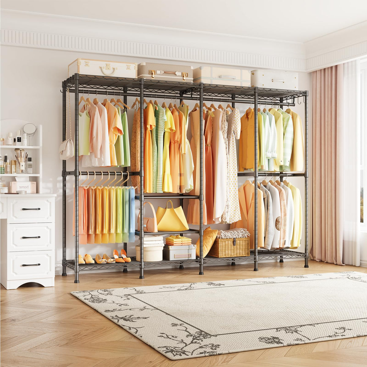 ULIFHOME H41 Garment Rack Heavy Duty Clothes Rack, Clothing Racks for Hanging Clothes, Extra Large Freestanding Portable Closet Wardrobe Rack 78.5'' W × 15.8'' D × 76.4'' H, Max Load 1150 Lbs, Black