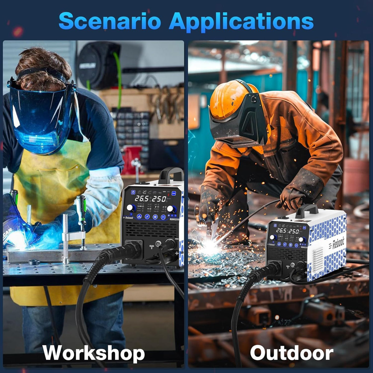 250Amp MIG Welder TIG Torch Included 120V/240V RBM2500 PRO, 8-in-1 Multiprocess Welding Machine with Dual Aluminum Welding Modes Gas MIG/Gasless Flux Core/MAG/Lift TIG/Stick/Spot/Spool Gun Reboot