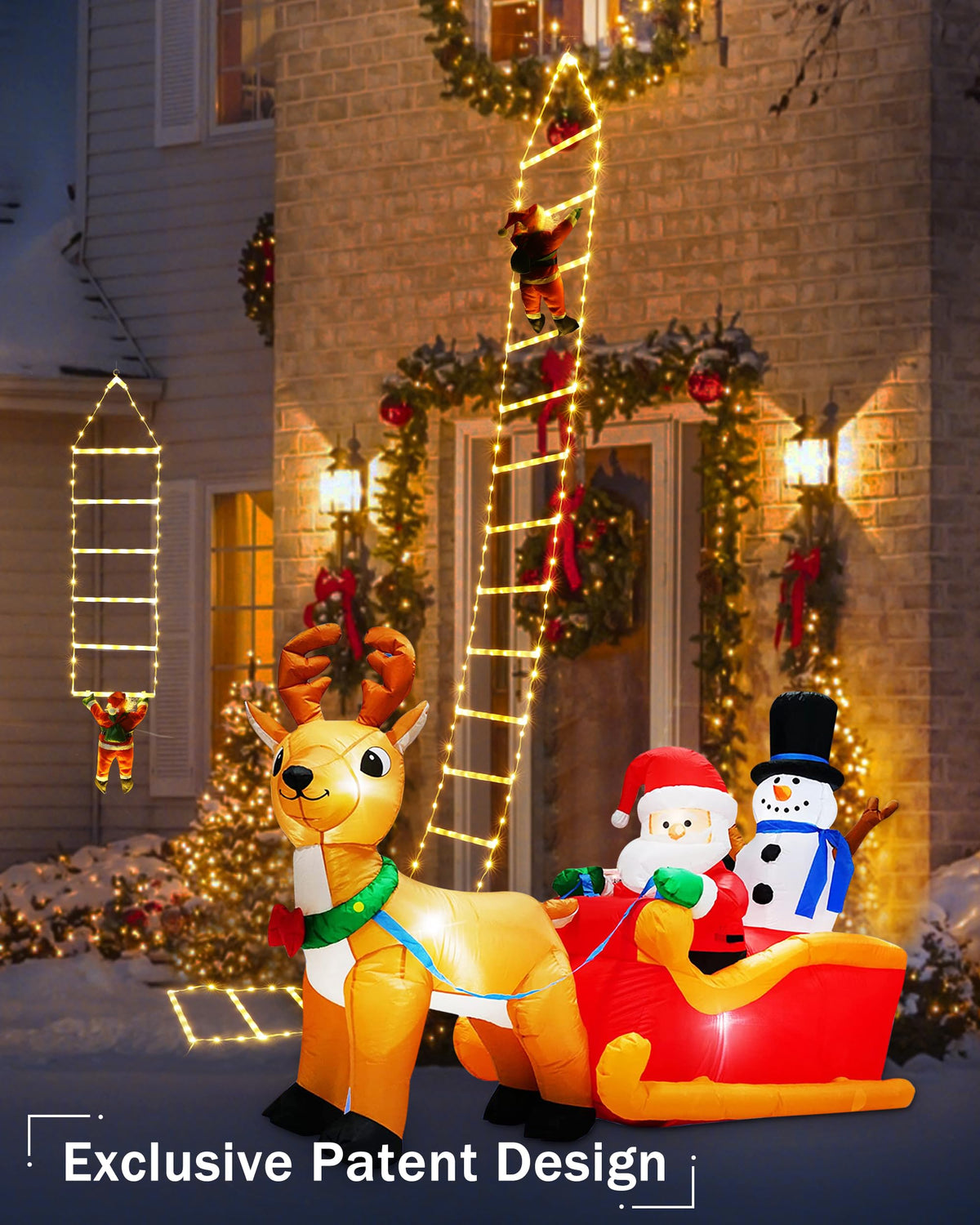 Toodour LED Christmas Lights - 10ft Christmas Decorative Ladder Lights with Santa Claus, Xmas Decorations Light for Indoor Outdoor, Window, Garden, Home, Wall, Xmas Tree Decor - Warm White