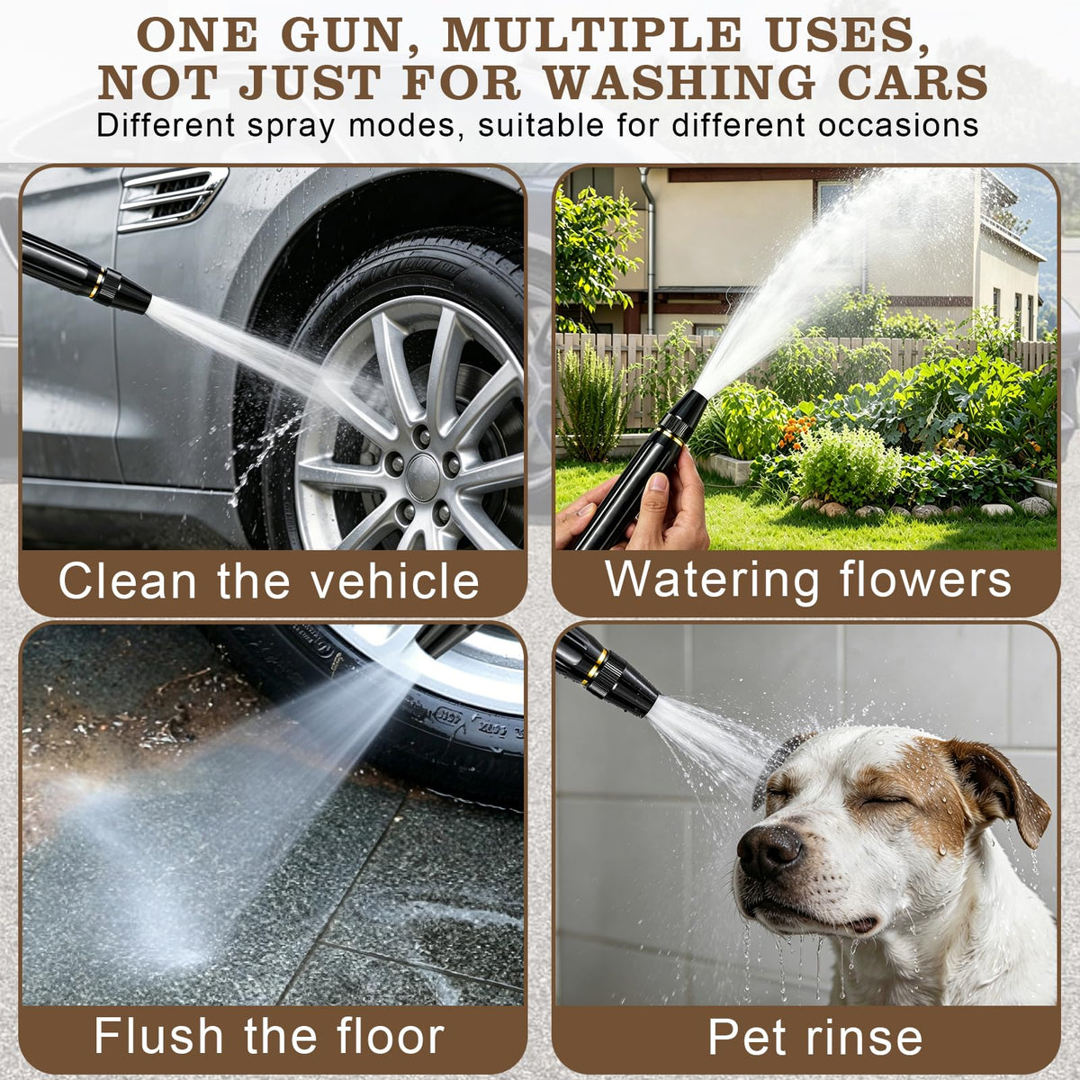 High Pressure Water Gun,Heavy Duty Power Washer Nozzle,Adjustable Spray Pattern Booster Nozzle for Garden Hose– High Pressure Hose Nozzle for Car Washing,Patio Cleaning,Watering Sprayer(3Pcs+6 Clamp)