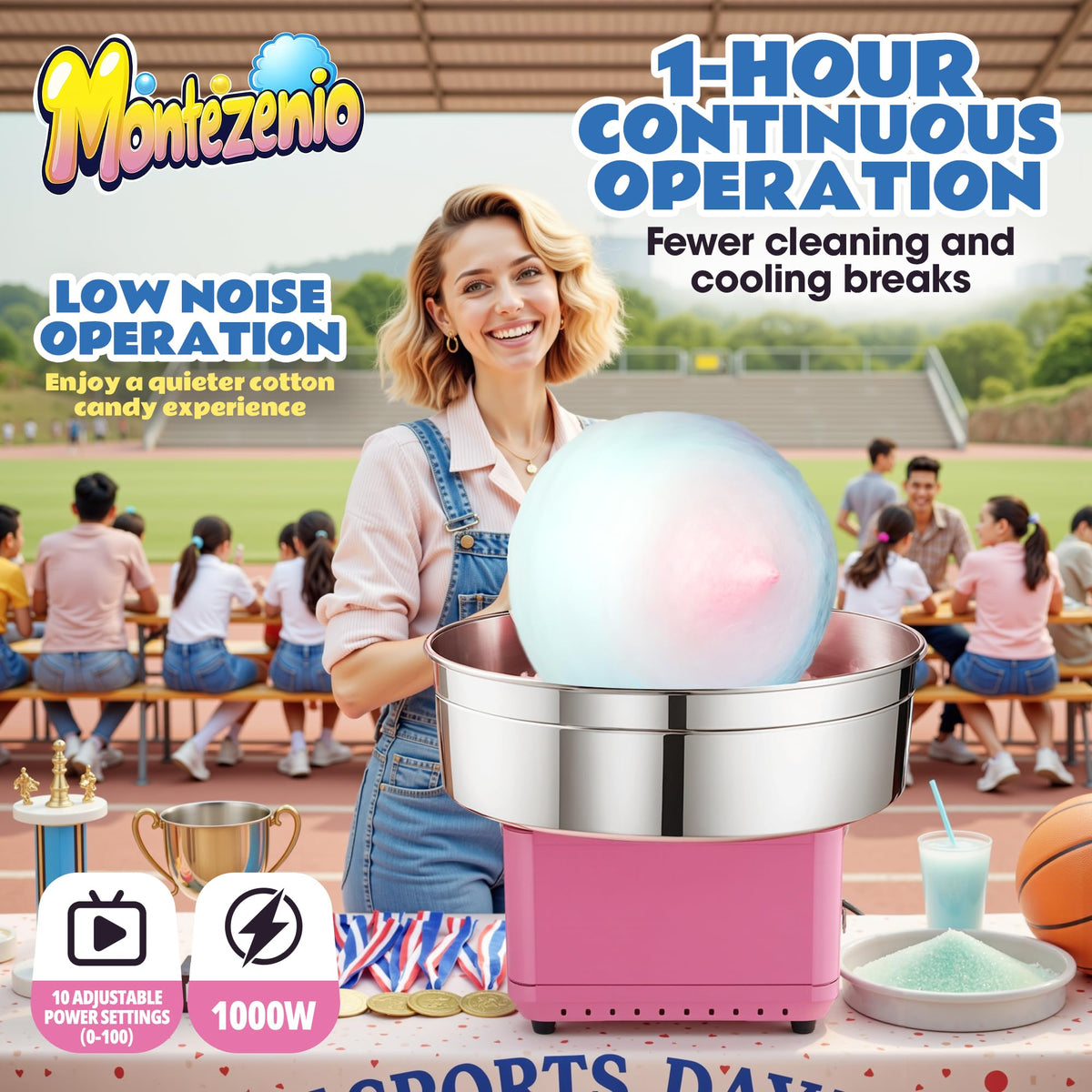 𝟐𝟎𝟐𝟓 𝐔𝐩𝐠𝐫𝐚𝐝𝐞𝐝 Cotton Candy Machine Commercial, 1000W Electric Cotton Candy Maker Kit with Pure Copper Motor, 21” Commercial Cotton Candy Maker Machine for Kids Birthday, Family Party Pink