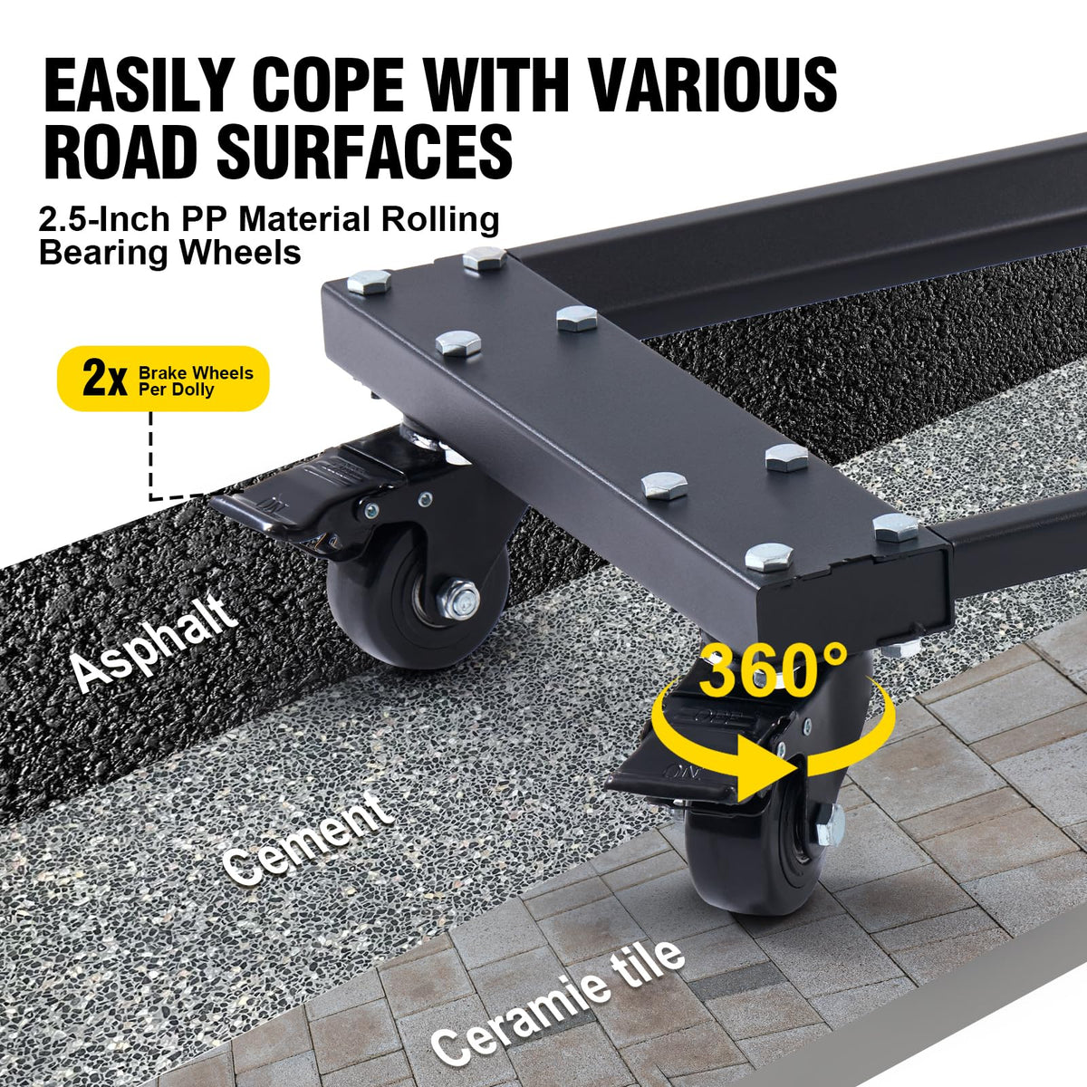 GVGBUK Heavy Car Dolly Set of 4, Heavy Duty Wheel with Brake, Total Weight 6000 LBS, Double ramp Design for Moving Cars, Trucks, Trailers, Motorcycles, and Boats