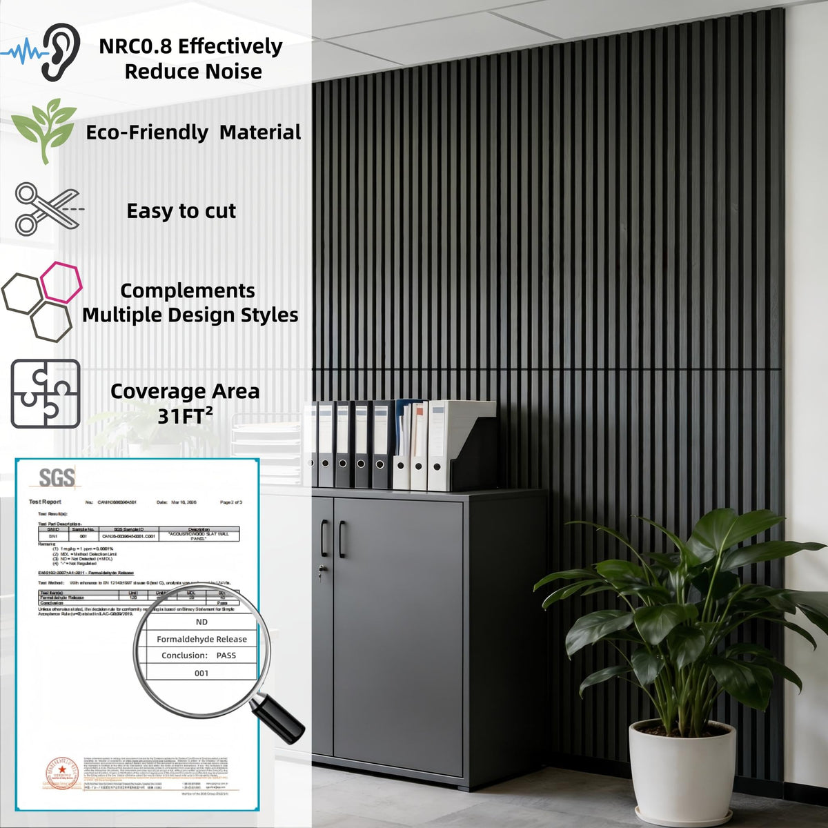 SONORA MGT 4 Pack Acoustic Wood Slat Wall Panels 47.24'' X 23.62'', Echo Reduction, 3D Fluted Wall Panels for Interior Wall Decor (Matte Black)
