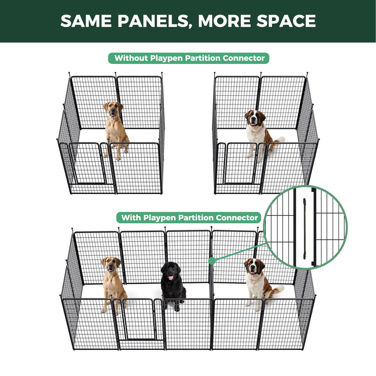 FXW Rollick Unleashed Dog Playpen for Indoor, Yard, RV Camping, 50 inch 16 Panels Dog Pen with Connectors (Pack of 2) for Large Dogs, Black│Patented