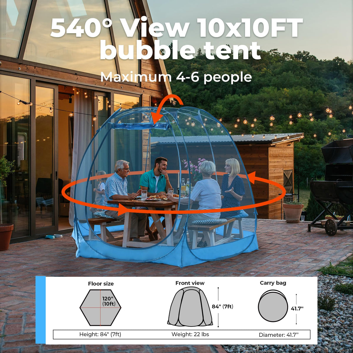 All Weather Proof Pod Pop Up Bubble Tent for 4-8 People, Large Oversize Dome House, Cold Protection Camping Tent, Winter Instant Igloo for Outdoor Activities 10x10FT Blue