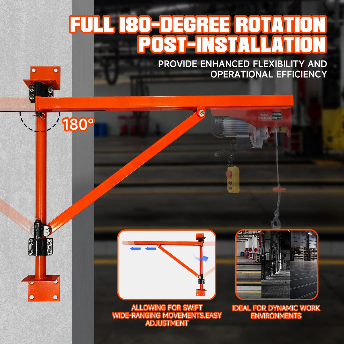 Wall Mount Jib Crane Hoist Bracket, 660lb Load Capacity Heavy Duty Electric Hoist Support Bracket, 180-Degree Rotatable Electric Scaffolding Lift, Ideal Jib Crane Bracket for Efficient Lifting