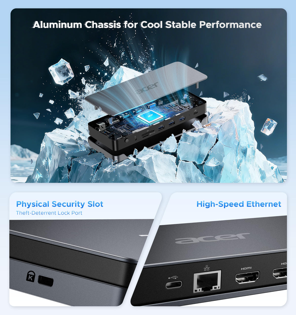 Acer Premium 13-in-1 Docking Station with 110W PD & Triple Monitor Support | Dual 4K HDMI and DP,5Gbps USB A/C,Gigabit Ethernet,Security Lock | Laptop Docking Station for Windows/Dell/HP/Lenovo/Asus