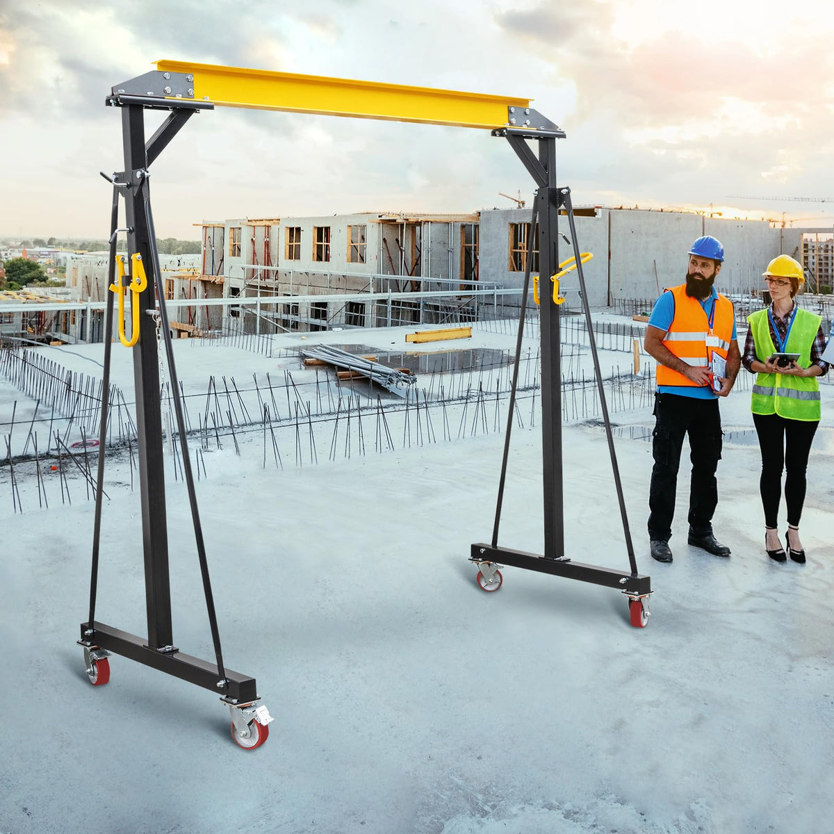 MERXENG Adjustable Gantry Crane 1 Ton, Portable Shop Lift Hoist, 97" to 141" Height Adjustable Heavy Duty Steel Gantry Crane for Factories Warehouse, 2200 Lbs Loading Capacity