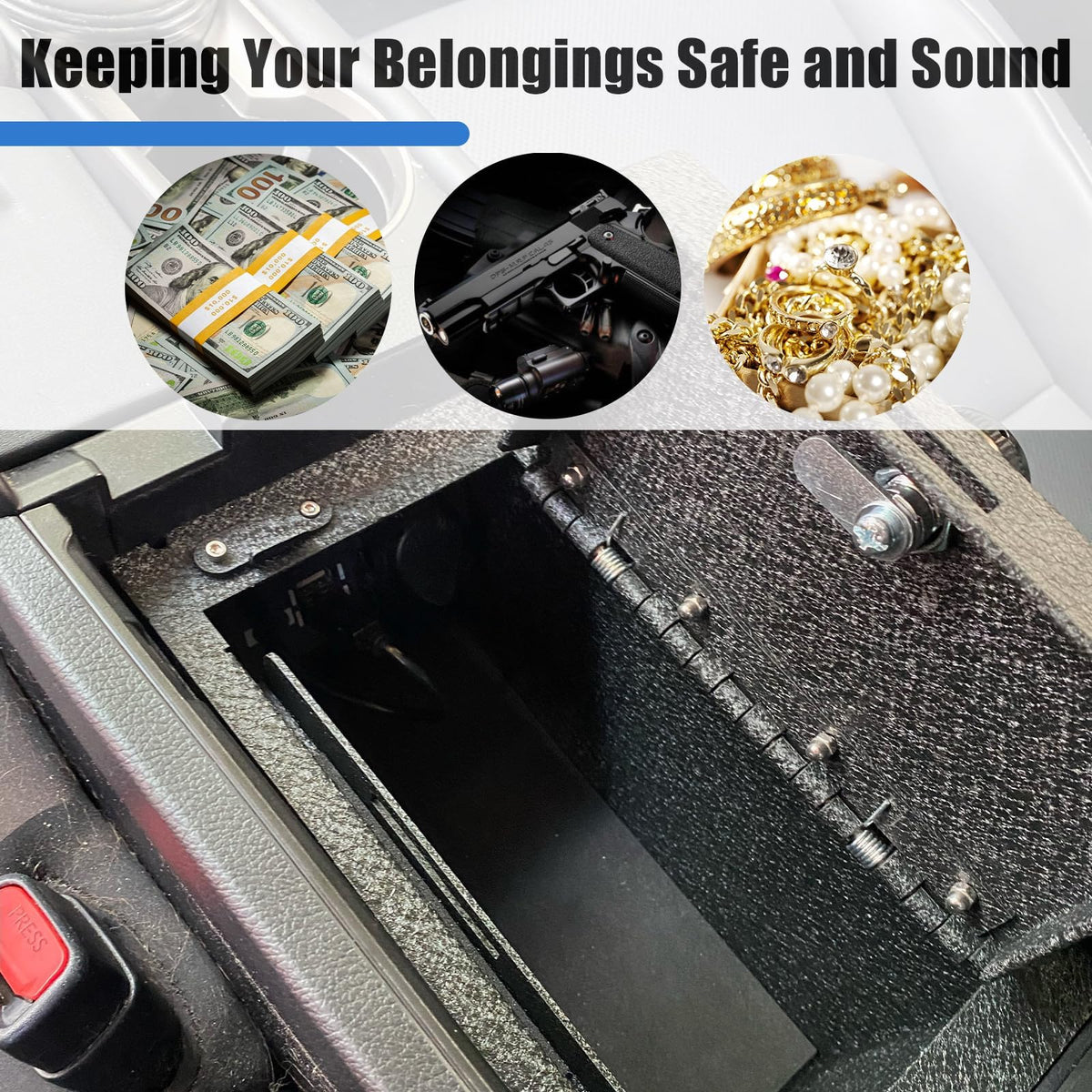 Center Console Gun Safe Vault - TuoJue Premium In-vehicle Console Gun Vault Lockbox Compatible with Honda 2023-2026 CR-V Console Organizer Locking Vault with Superior Fingerprint Lock