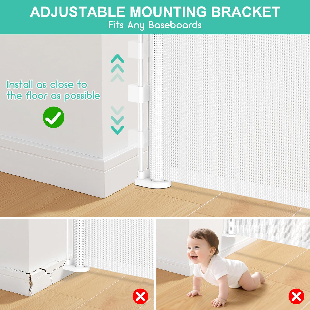 196 Inch Retractable Baby Gates Extra Wide, 41 Inch Reinforced Extra Tall Gate for Large Openings, Mesh Safety Gate for Kids Pets, Retractable Dog Gate for Pool Garages Doorway Indoor Outdoor, White
