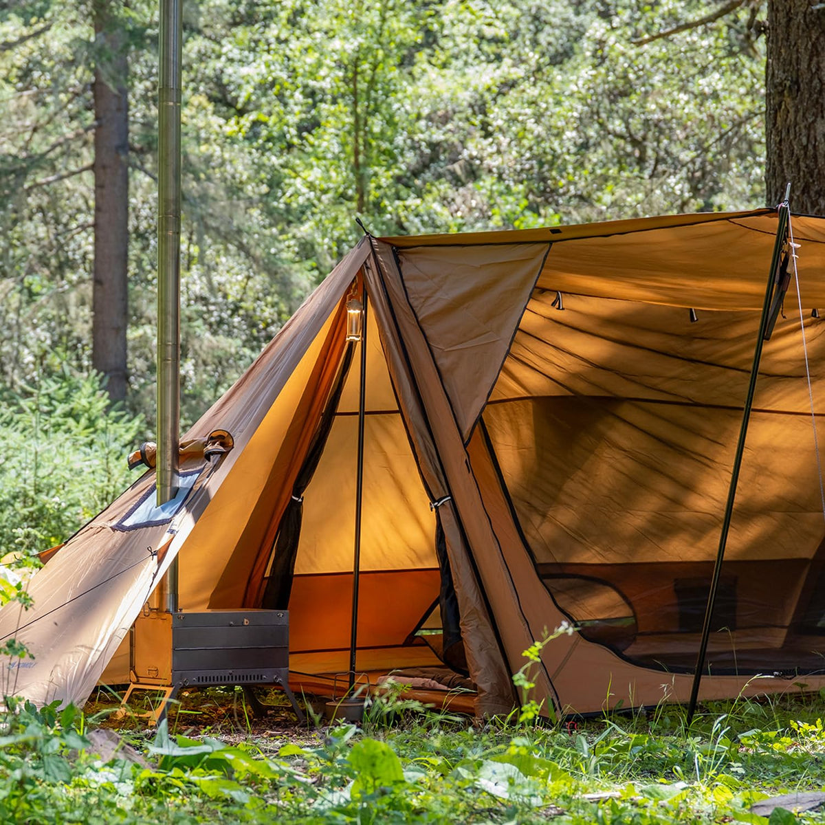 POMOLY Camping Hot Tent Bushcraft Tents, STOVEHUT 70 3.0 Shelter with 2 Tarp Poles and 2 Tent Poles for 1-2 Person Hiking, Backpacking (Without a Fireproof Ground Sheet)