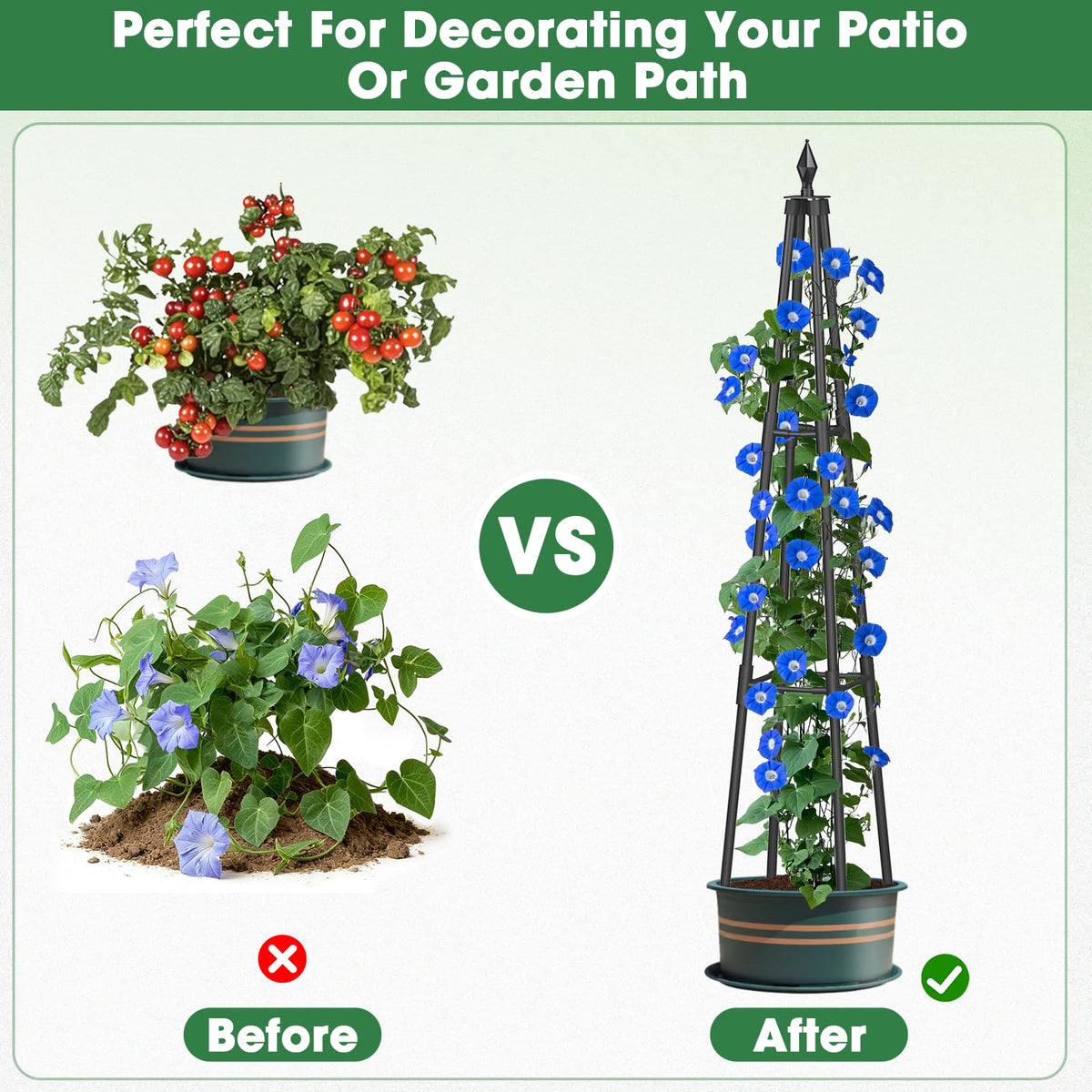 Obelisk Trellis for Climbing Plants, 4 FT Garden Trellises with 16mm Thickened Plastic-Coated Metal Pipes, Trellis for Climbing Potted Plant Vine Flower Rose Vegetable Tomato Cucumber Outdoor Indoor