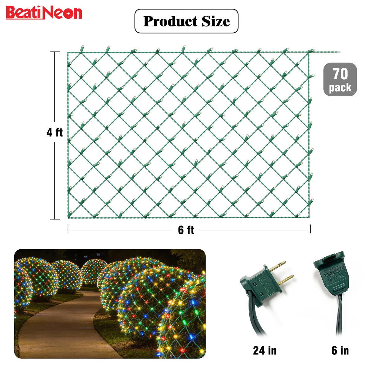 Christmas Net Lights(Warm White - Breathing, 6x4FT), 70 Count Mini LED Fairy String Lights, IP68 Waterproof for Outdoor Indoor Holiday Party Patios Wedding Valentines Day Halloween Xmas Decor, 5MM