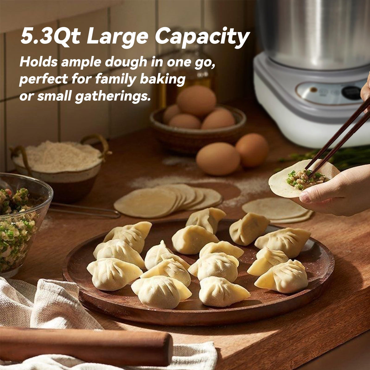 Dough Mixer with Fermentation Function, 5.3Qt Large Capacity Dough Maker for Bread, Pizza & Sourdough, Electric Dough Kneading Machine with Stainless Steel Bowl and Touch Control Panel