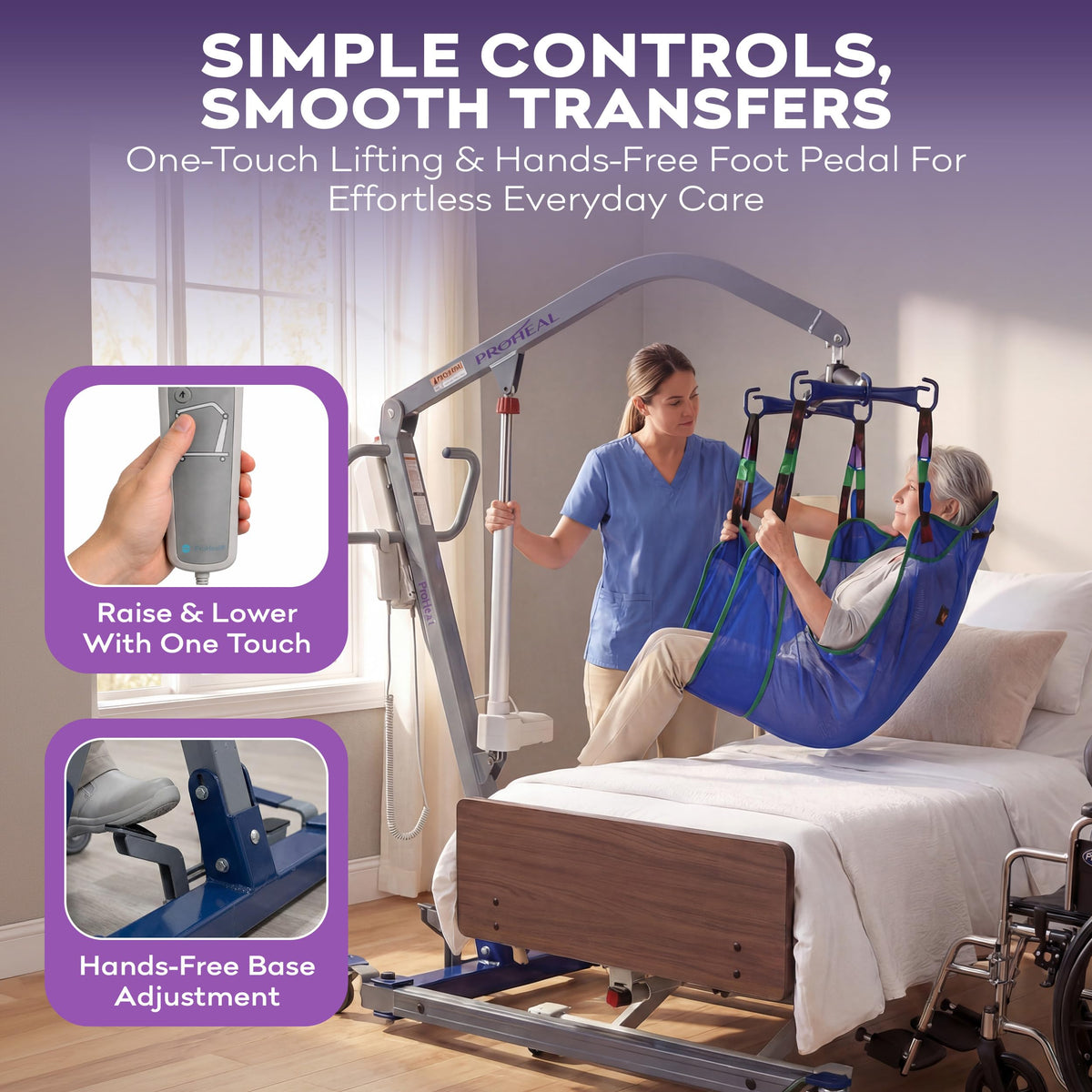 ProHeal Electric Lift - Safe and Easy Full Body Patient Transfer Lifter for Home Use and Facilities - Floor, Low Bed and Chair Lifting, 500 Pound Weight Capacity, 6 Point Spreader Bar