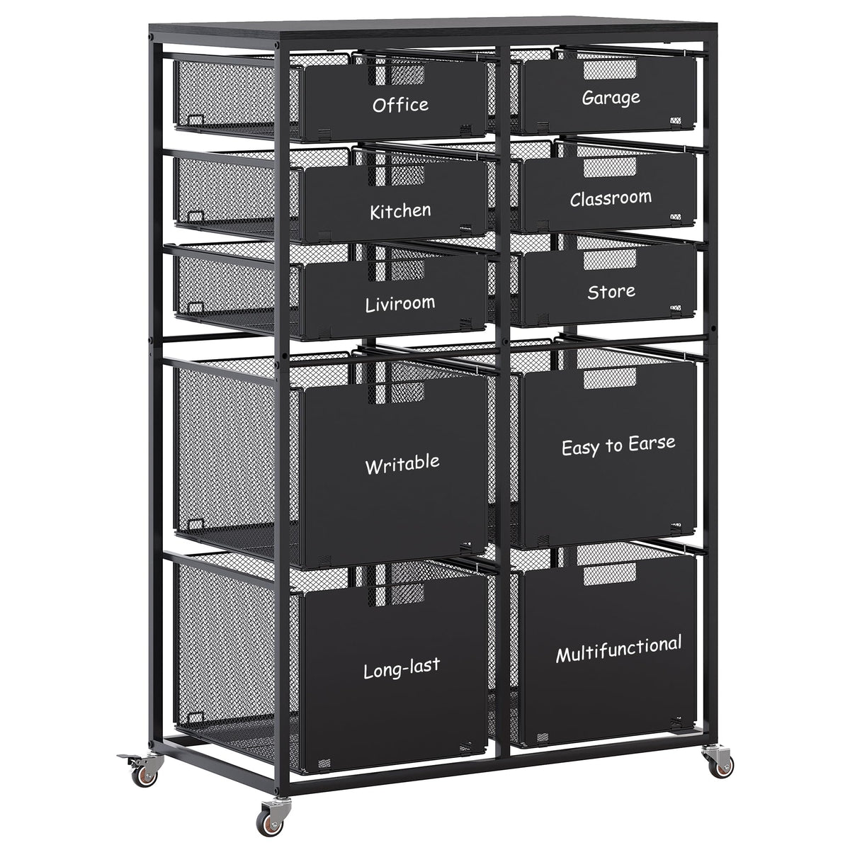EasyPAG Rolling Storage Cart With 10 Drawers, Metal Craft Organizers And Storage Cart With Wood Tabletop, 30 Lbs Capacity Per Drawer For Home Office Classroom And Dorm, Black