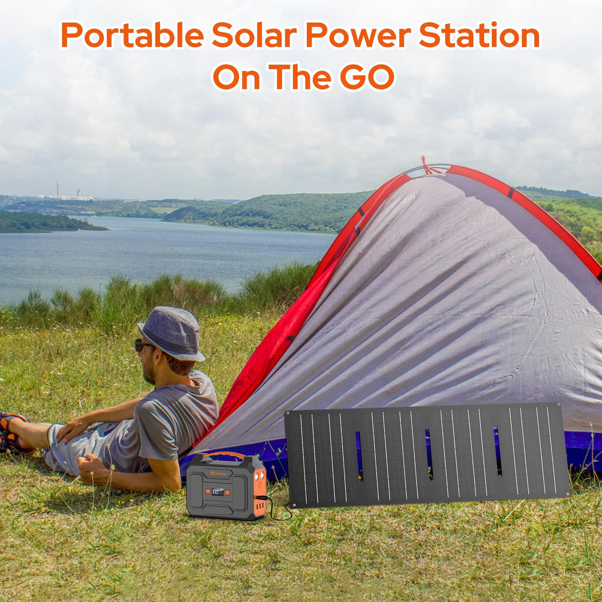 Portable Solar Power Station with Foldable Solar Panel 30W, 100W 110V AC Outlet Camping Solar Power Bank cwith Panels, DC Battery Power Pack for Laptop Smart Devices RV Outdoor Backup