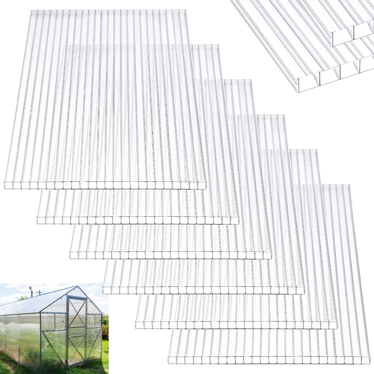 Tatuo 12 Pack 4' X 2' X 0.32'' Polycarbonate Greenhouse Panels Polycarbonate Sheets Twin-Wall Roof Panels Waterproof UV Protected Clear Corrugated Plastic Roofing for Greenhouse Replacement