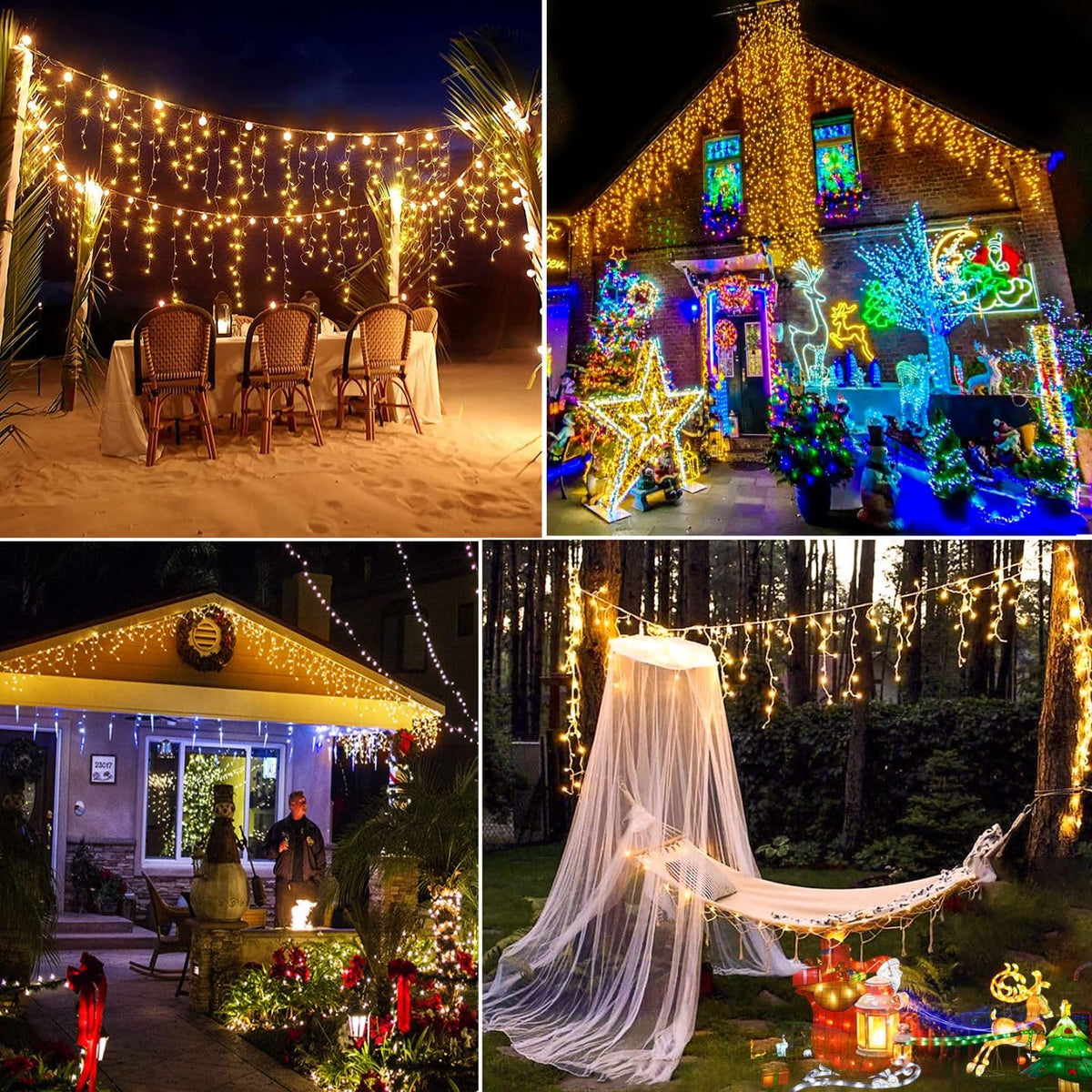 Nielfoi Warm White Christmas Lights Outdoor, 66ft 640 LED Icicle Lights for Outside House with Connectable Clear Wire 8 Modes Timer, Plug in Waterproof for Eaves Yard Party Indoor Holiday Decoration