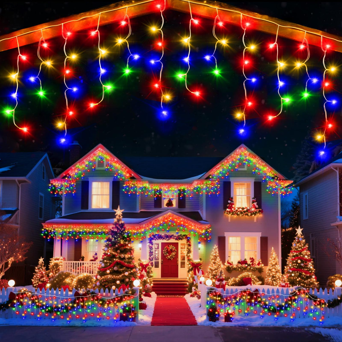 JDGJYDS 98 Ft Ice Lights for Outside, 1216 LED Christmas Lights Outdoor Plug in, Christmas String Lights with 8 Modes & Timer for Holiday, Party, Wedding, House, Patio, Outdoor Decor(Cool White)