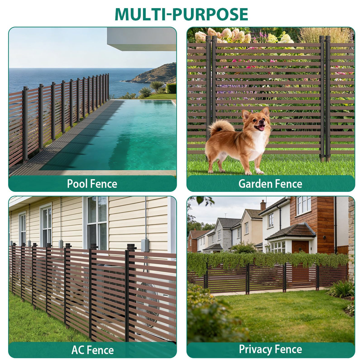 3 Pack Privacy Fence Panels for Outside, 48" h x 106" w No-Dig Metal Garden Fencing, Rustproof Decorative Panels for AC Cover, Pool & Trash Can Enclosures, Yard & Flower Bed Border, Easy Install
