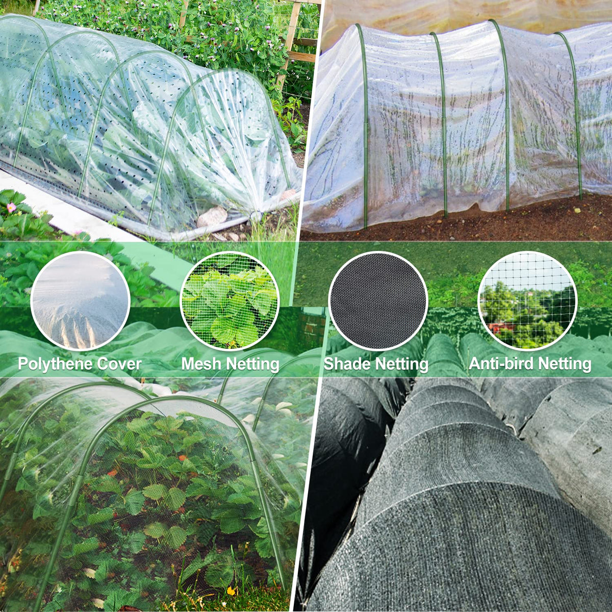 FOTMISHU 6Pcs Garden Hoops, 19.7"x23.6" Greenhouse Hoops Rust-Free Grow Tunnel, Garden Stake with Plastic Coated Plant Supports for Raised Beds Row Cover Garden Fabric