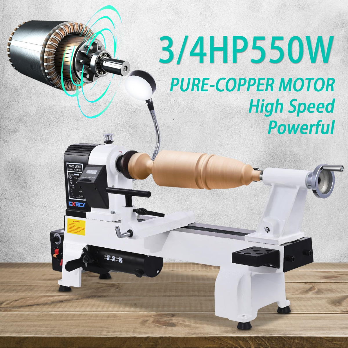 CXRCY 12" x 18" Wood Lathe, Powerful Benchtop Wood Lathe Machine 3/4 HP Infinitely Variable Speed 650-3800 RPM with Lathe Belt & Goggle for Woodworking, Woodturning (Model:WL460-12VF)