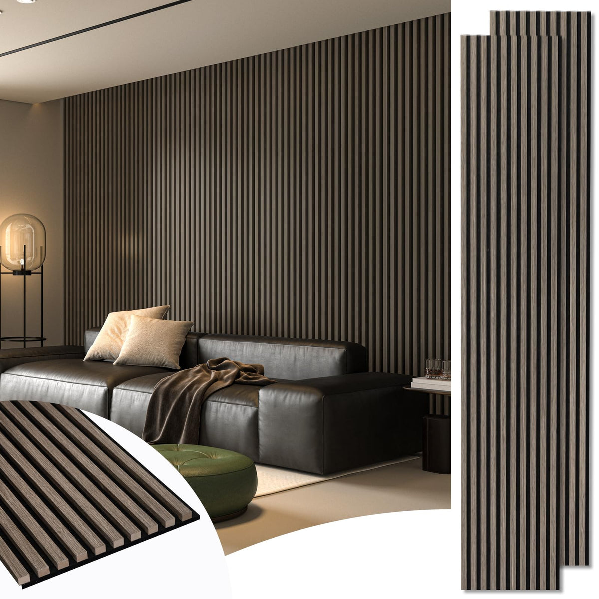 Art3d 2-Pack 108" x 12" Acoustic Wood Panels for Wall, Soundproof Wood Slat Panel for Wall and Ceiling, 3D Fluted Sound Absorbing Paneling for Interior Wall Decor, Living Room, Bedroom - Walnut