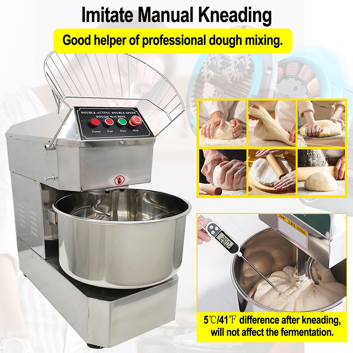 LGXEnzhuo 50L Commercial Dough Mixer with Dual Rotation and Double Speed, 110V 2200W Electric Dough Kneading Machine - Stainless Steel, Spiral Hook, Emergency Stop, for Pizze and Bread