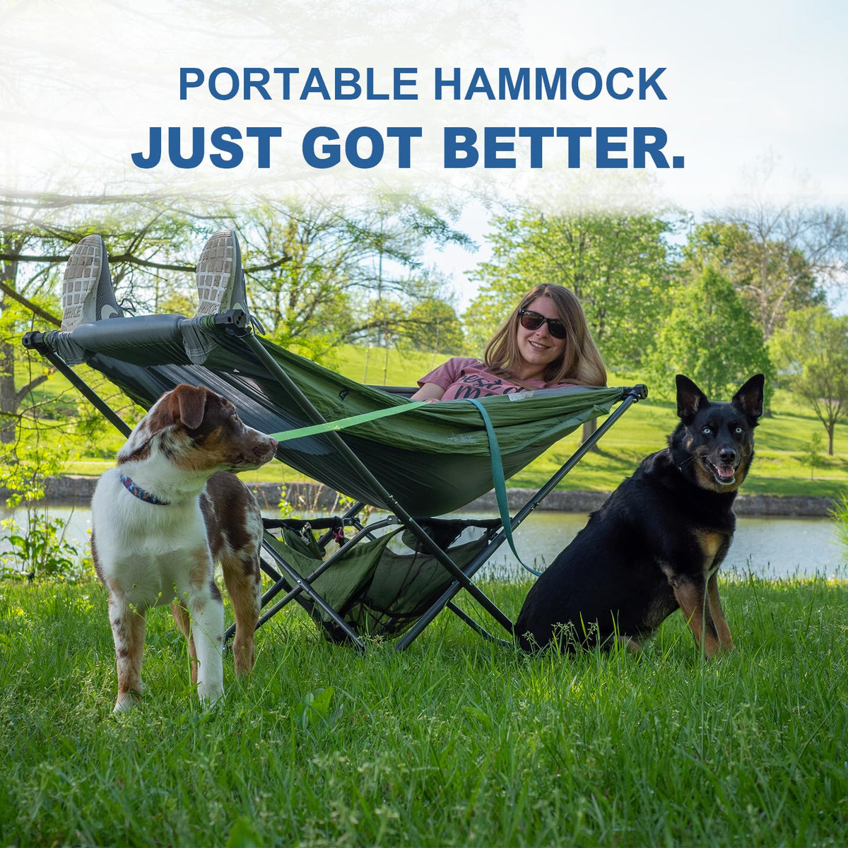 Portable Hammock with Stand, World's Best Mock ONE® Hammock, Compact Folding Framed Hammock with Adjustable Sunshade Canopy for Park, Backyard, Garden, Camping, Hiking, Mountaineering, Beaches- Green