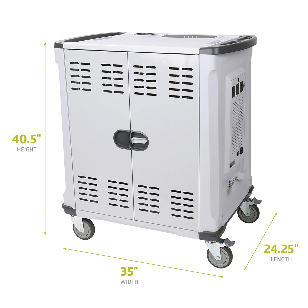 Pearington - MN142VS Premium Fully Assembled Heavy-Duty Smart Charge 42 Device Mobile Storage Cart w/3 External Outlets, 4 Point High Security, Up to 15.6" Screen Size, 3 Pull-Out Shelves