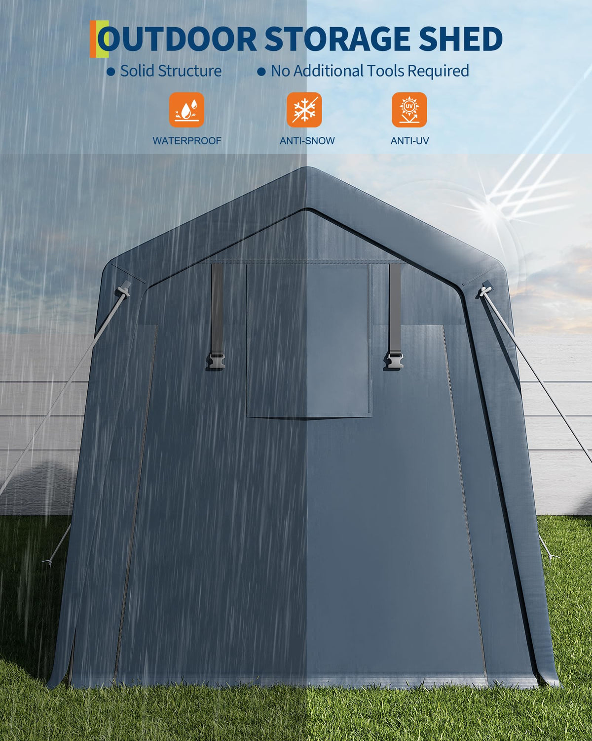 6x6 Ft Carport Heavy Duty Tent with Roll-Up Windows, Portable Garage with Removable Sidewalls & Doors, Car Canopy All-Season Tarp for Car Boat Truck Motorcycle, Grey