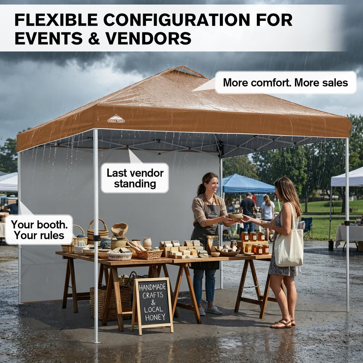 EAGLE PEAK Commercial Canopy 10x10 Pop Up Canopy Tent with 1 Sidewall, Easy Setup Heavy Duty Instant Event Shelter for Vendors & Markets, Outdoor Sun Shade, Khaki
