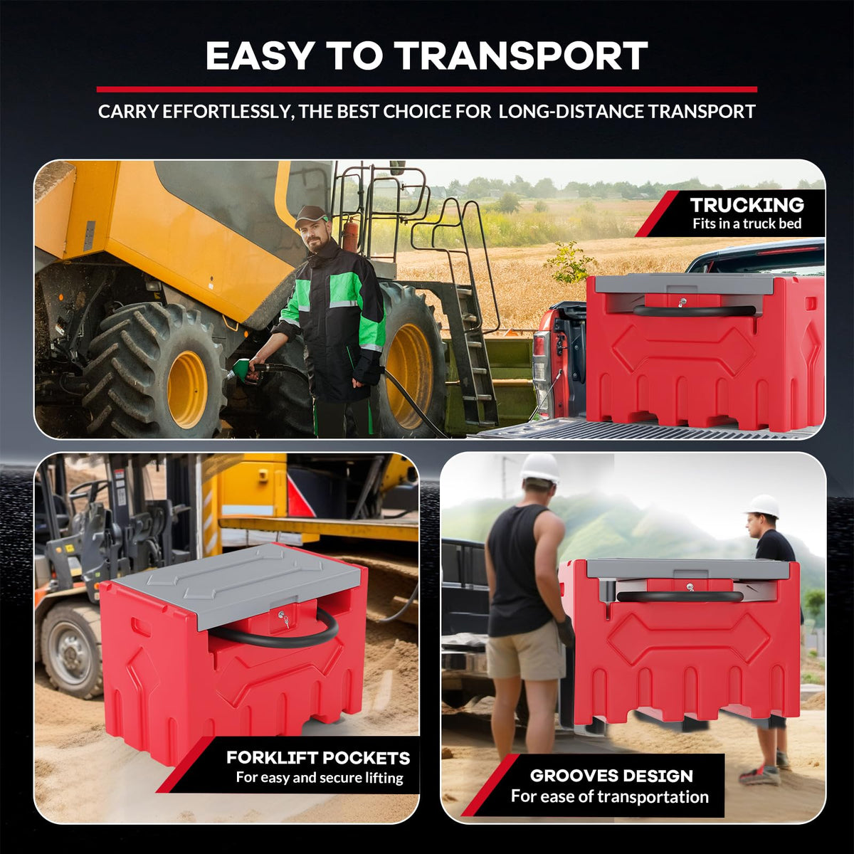 52 Gallon Diesel Transfer Tank with 12V Fuel Pump, Auto Shut-Off Nozzle & 15ft Swivel Hose – Heavy Duty Polyethylene Portable Fuel Tank for Truck, Farm, Construction, RV & Marine Use - Red