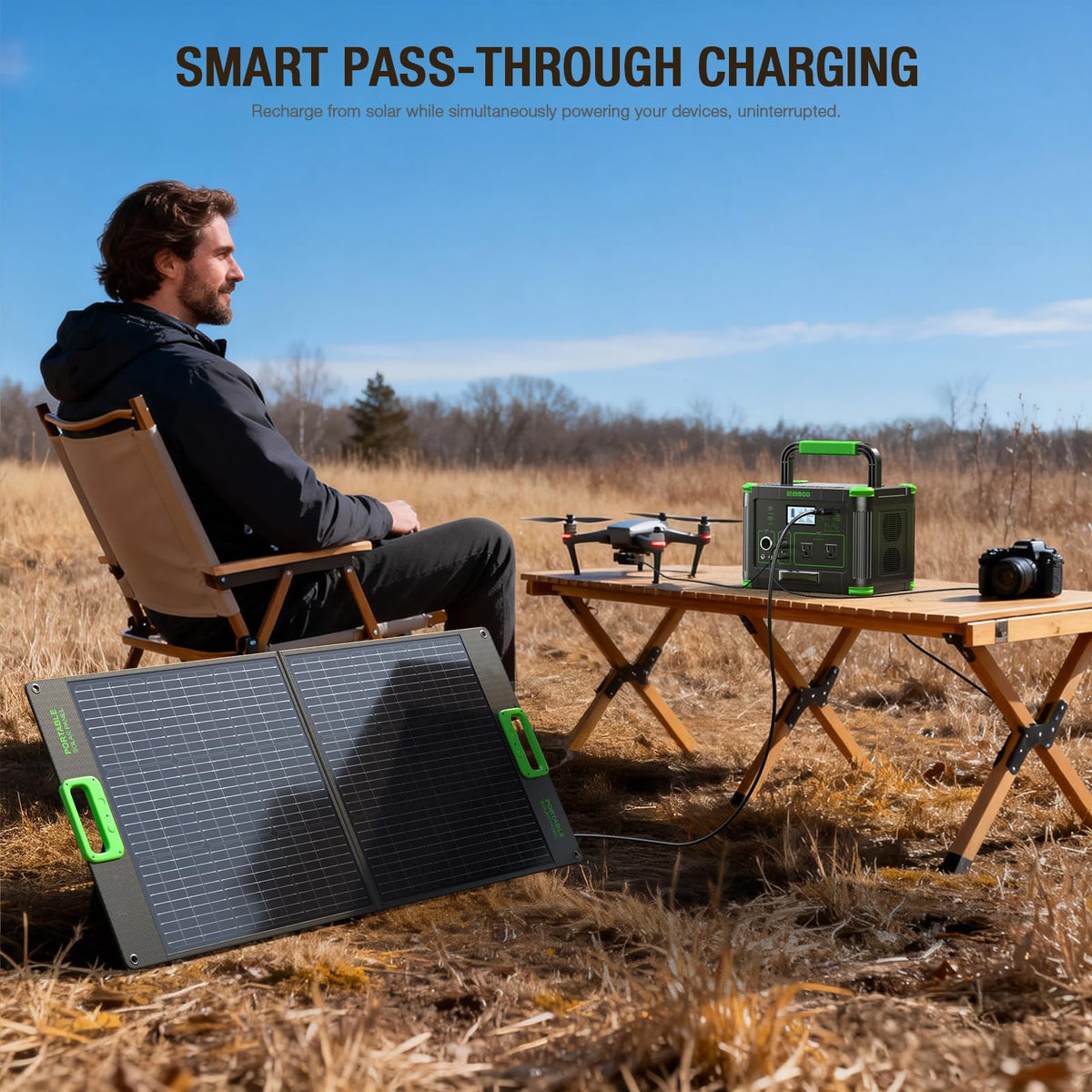 500W Portable Power Station with 100W Foldable Solar Panel, 519.48Wh Outdoor Solar Generator Backup Battery Pack with 2 AC Outlets, for RV, Van, Camping, Climbing, Road Trip & Home Emergency Use