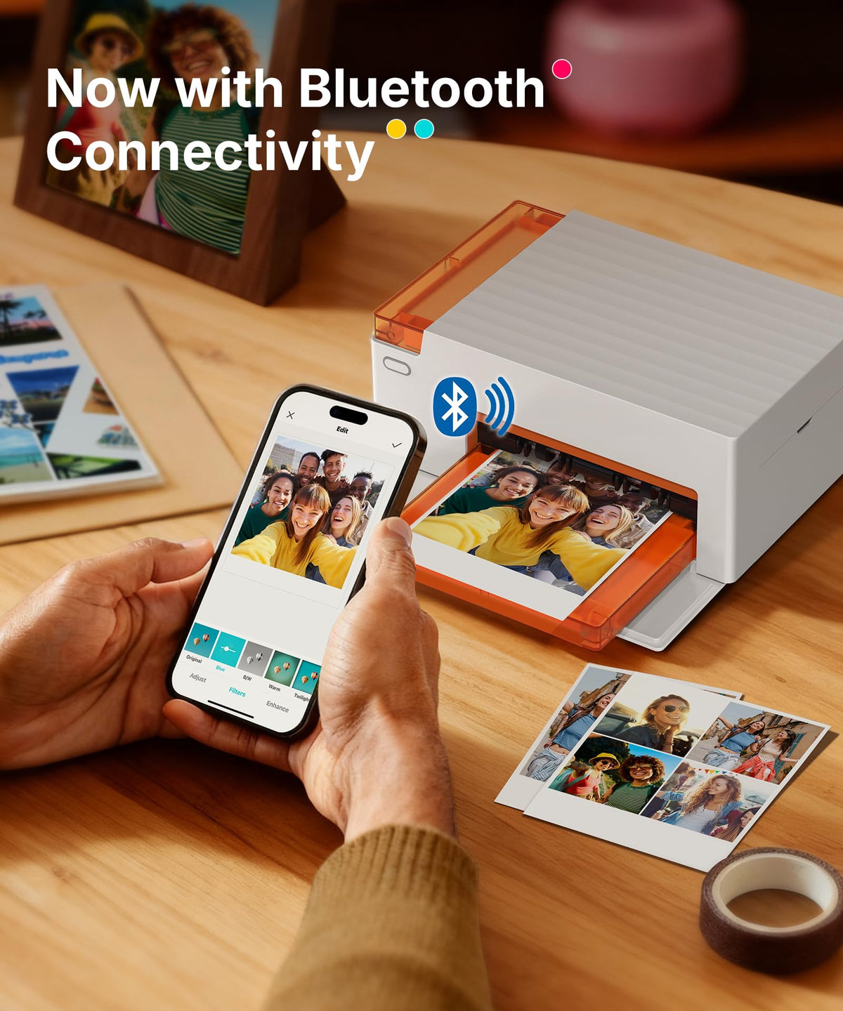 Liene Amber M110 Bluetooth Photo Printer 80 Sheets, Portable Photo Printer for iPhone, Thermal Dye Sublimation, Picture Printer 60 Sheets 4x6 Paper & 20 Sheets 3" Square Sticker Paper & 2 Cartridges