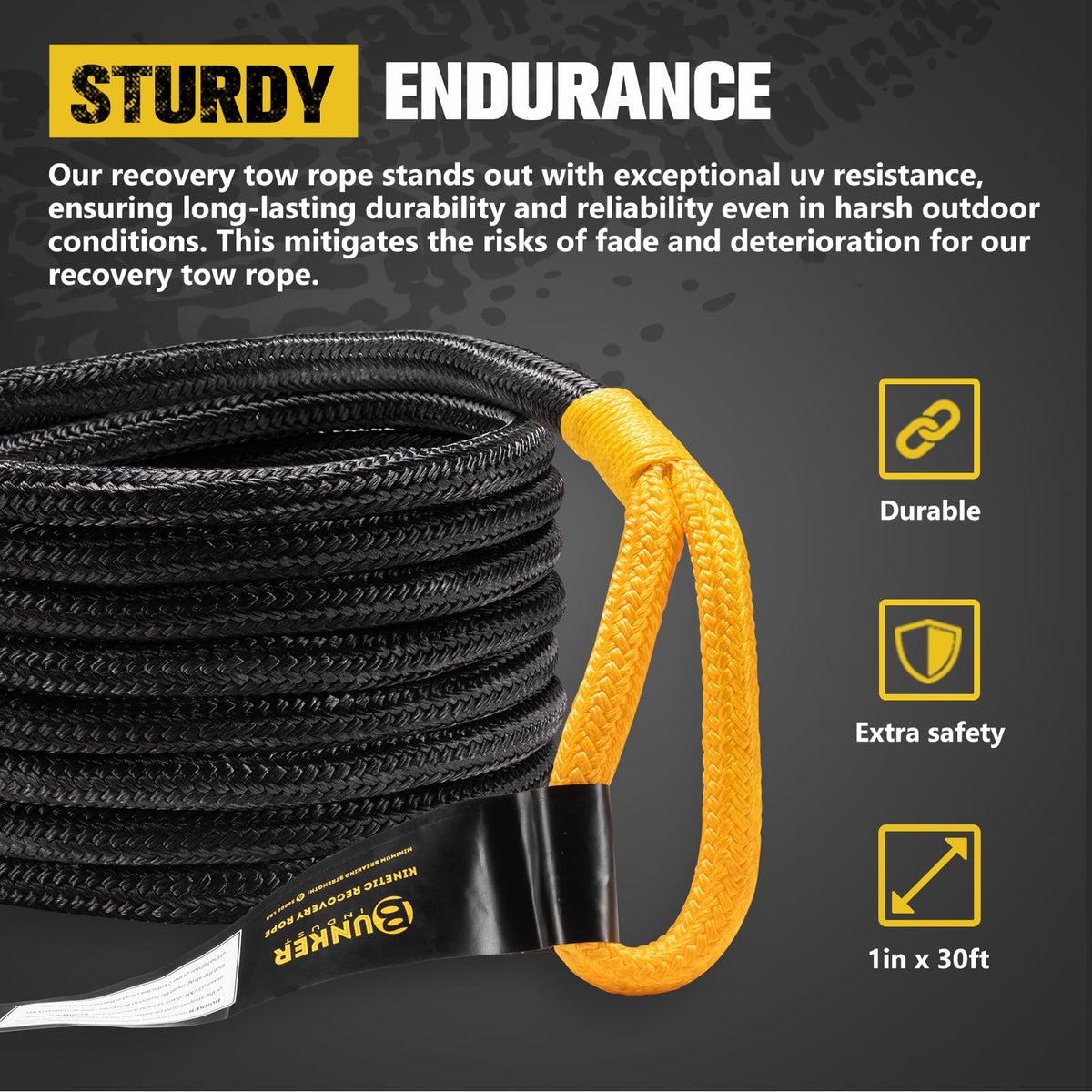 BUNKER INDUST Off Road Traction Boards (Gen 10) Grey + 1"×30ft Kinetic Recovery Rope with 2 Soft Shackles Kit