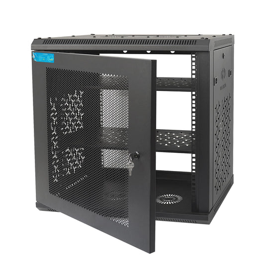 OCEANHUG 12U Wall Mount Server Cabinet with A Lockable Front Vented Door, Cooling Fans, Removable Side Panels - 45cm Depth, 19" Network Rack Including 2 PCS Full-Size Rack Shelves for IT Equipment