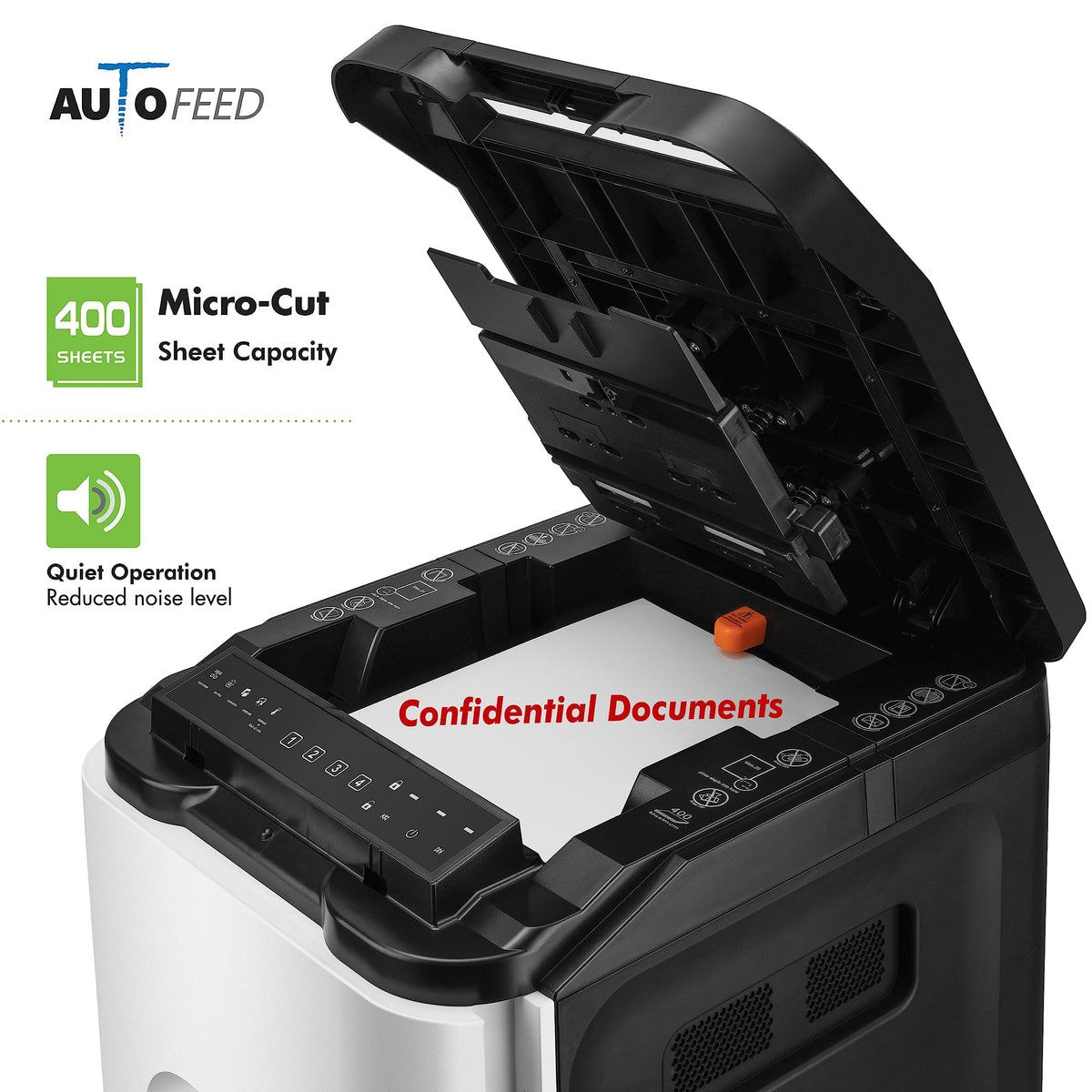 Aurora Commercial Grade 400-Sheet Autofeed High Security Micro Cut Paper and CD/Credit Card Shredder/ 240 Minutes Continuous Run Time Heavy Duty Shredder for Office/Security Level P-5