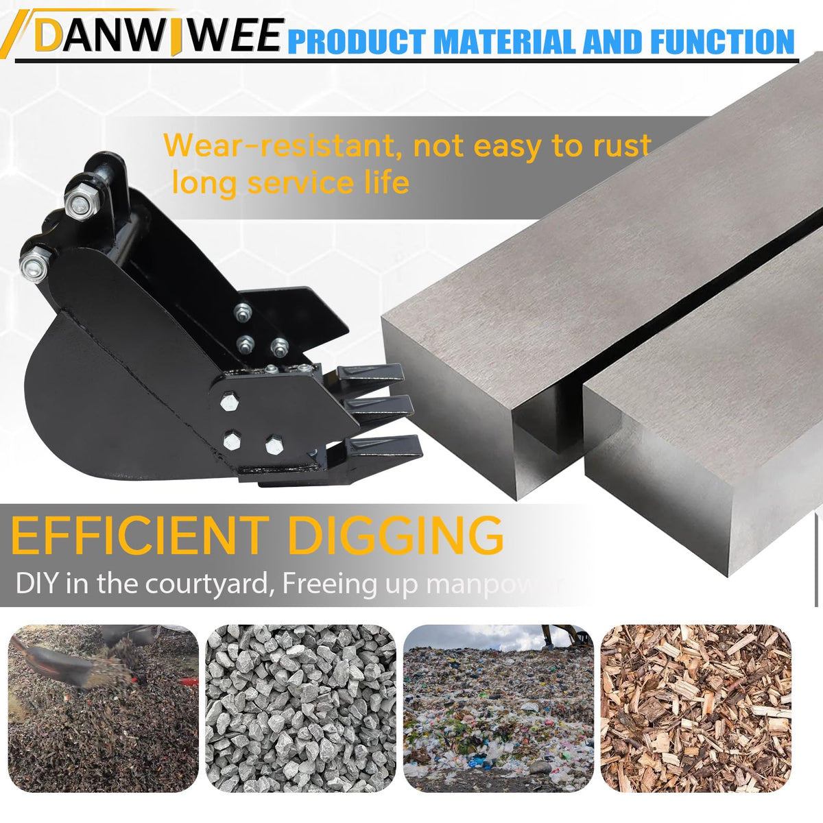 DANWIWEE Mini Excavator Digging 11.8in Bucket Attachments for Mini Excavator, 300mm Trench Buckets with Metal Teeth Fit for 1-2 Tons Mini Excavator, Small Digger Buckets Excavator Backhoe Attachments