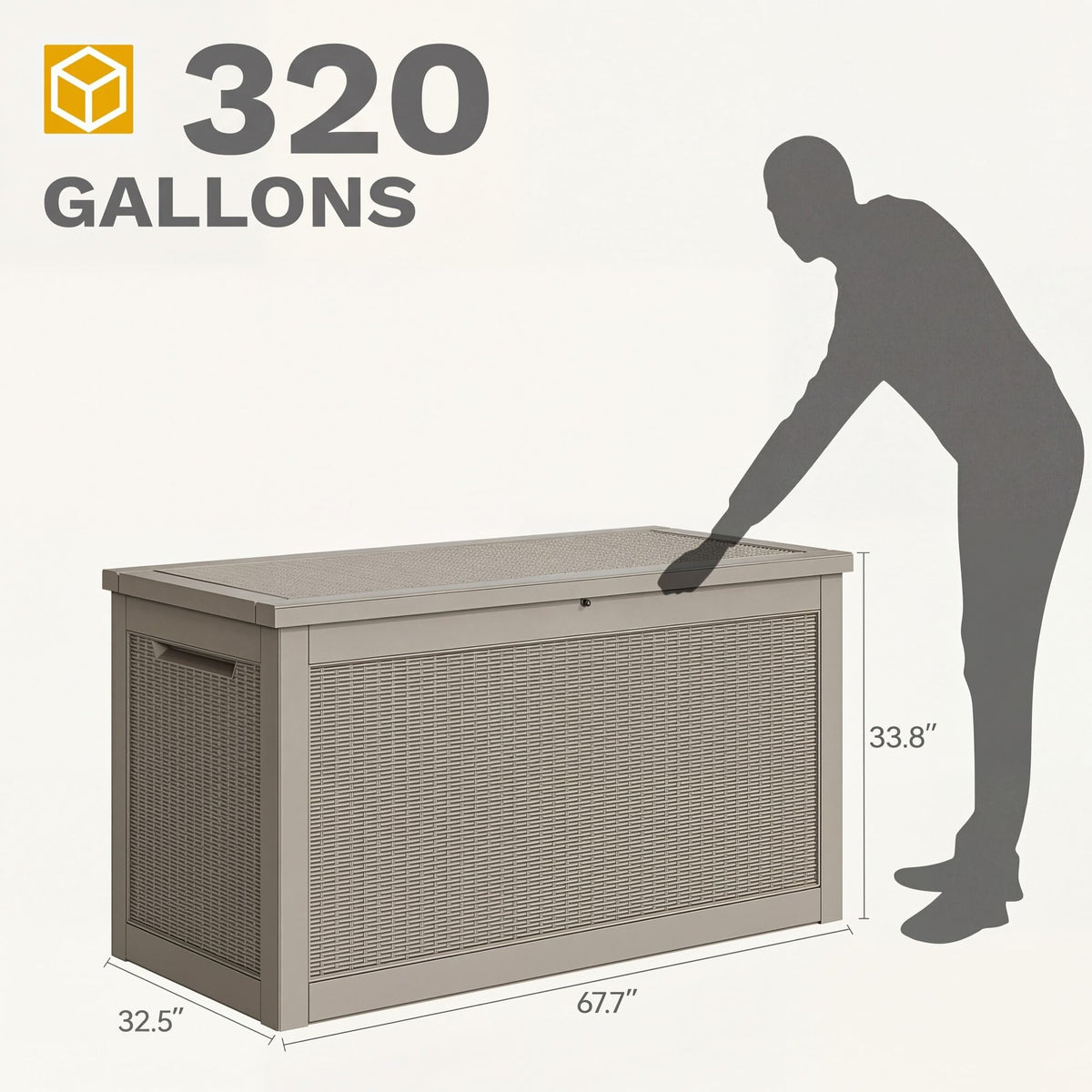 DWVO 320 Gallon Resin Outdoor Storage Box, XXL Large Waterproof Deck Box, Doubles as Table or Seating with 1000 lbs Capacity, Lockable (Brown)