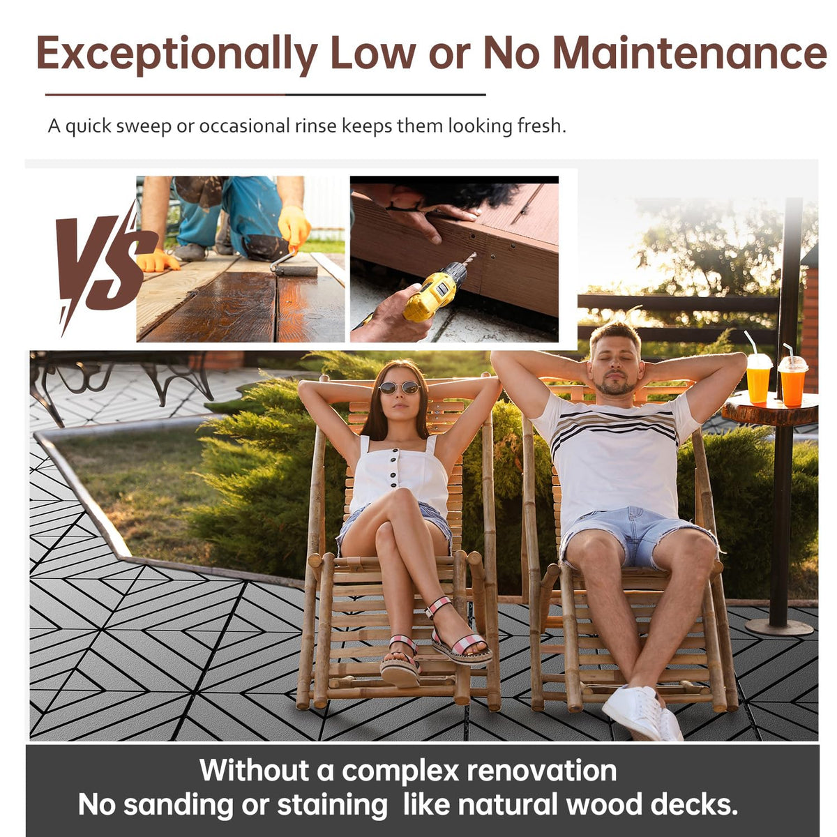 EchoDeck Interlocking Deck Tiles,36 Pack Patio Tiles Outdoor Interlocking All Weather,Patio Deck Tiles,12"x12",Diagonal,Sturdy Base,Highly Durable,Stylish,Non-Slip,Faster-Drying,Efficient,Dark Grey