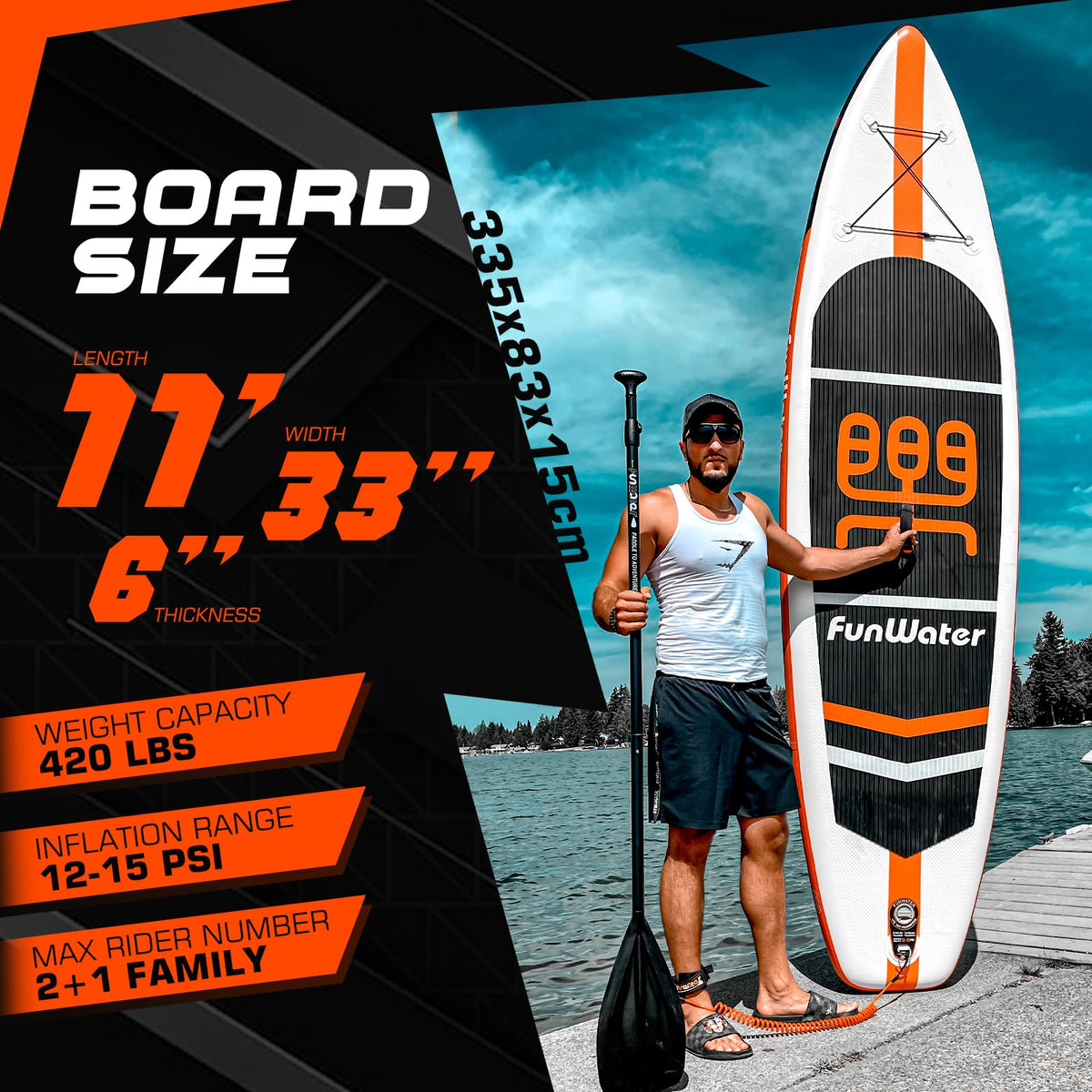 FunWater Stand Up Paddle Board Ultra-Light Inflatable Paddleboard with SUP Accessories for Adults & Youth of All Skill Levels (Classic Cruise)