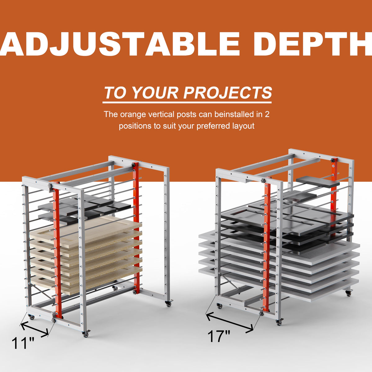 Sytekor Drying Painting Rack for Cabinet Doors – 13-Tier Metal Panel Stand with Locking Wheels and Adjustable Depth