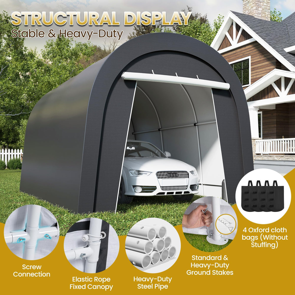 Wisteria Lane Heavy Duty Carport with 4 Cloth Bags, All-Weather Portable Garage with 2 Roll-up Doors, Car Canopy Storage Shelter Shed for Cars, Truck, or Garden Tools, 10' x 15'