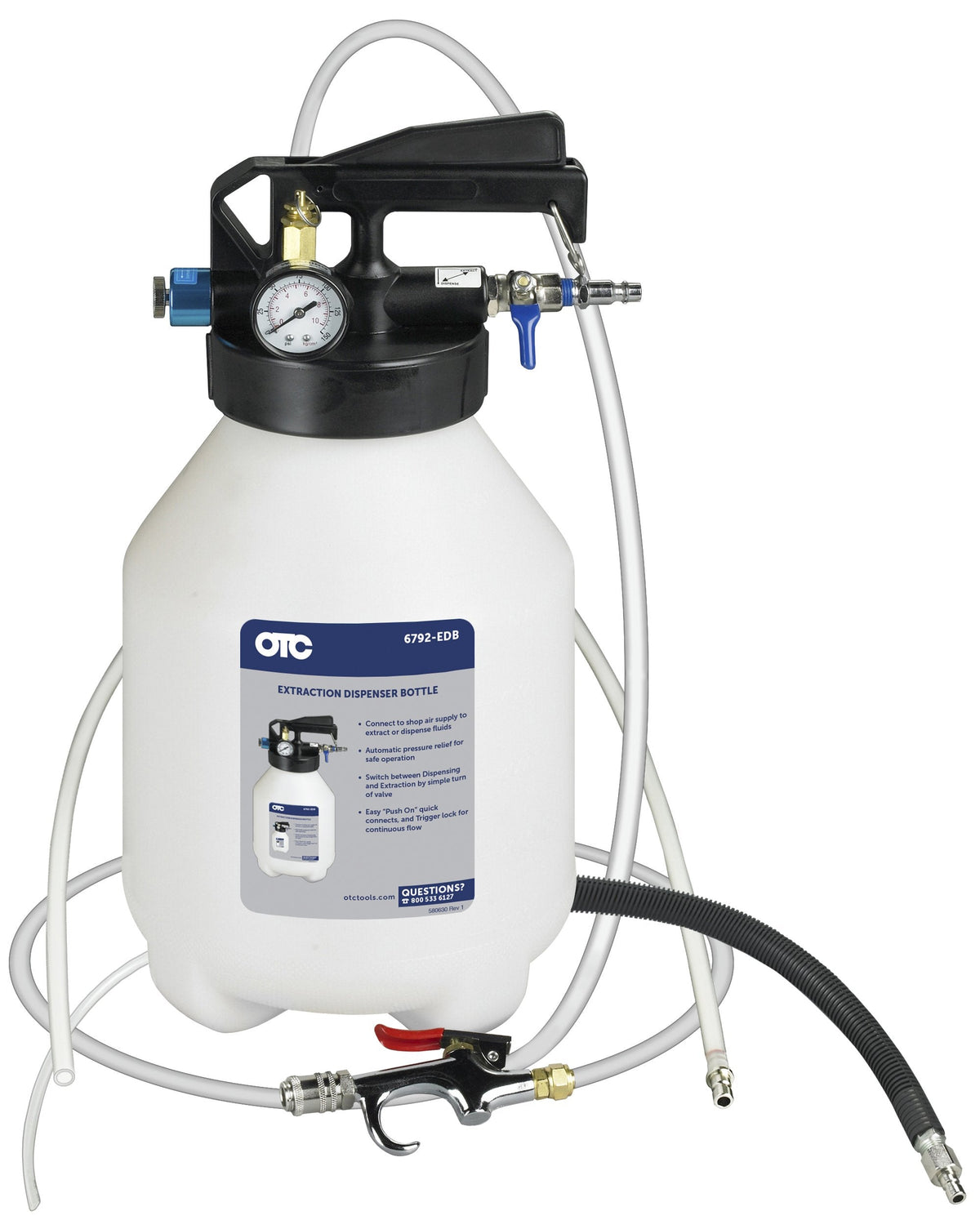 OTC 6792-EDB Transmission Fluid Reservoir - Handy 1.5 Gallon (6.0 Liter) Capacity Reservoir Extracts or Dispenses Transmission Fluid at the Turn of a Valve
