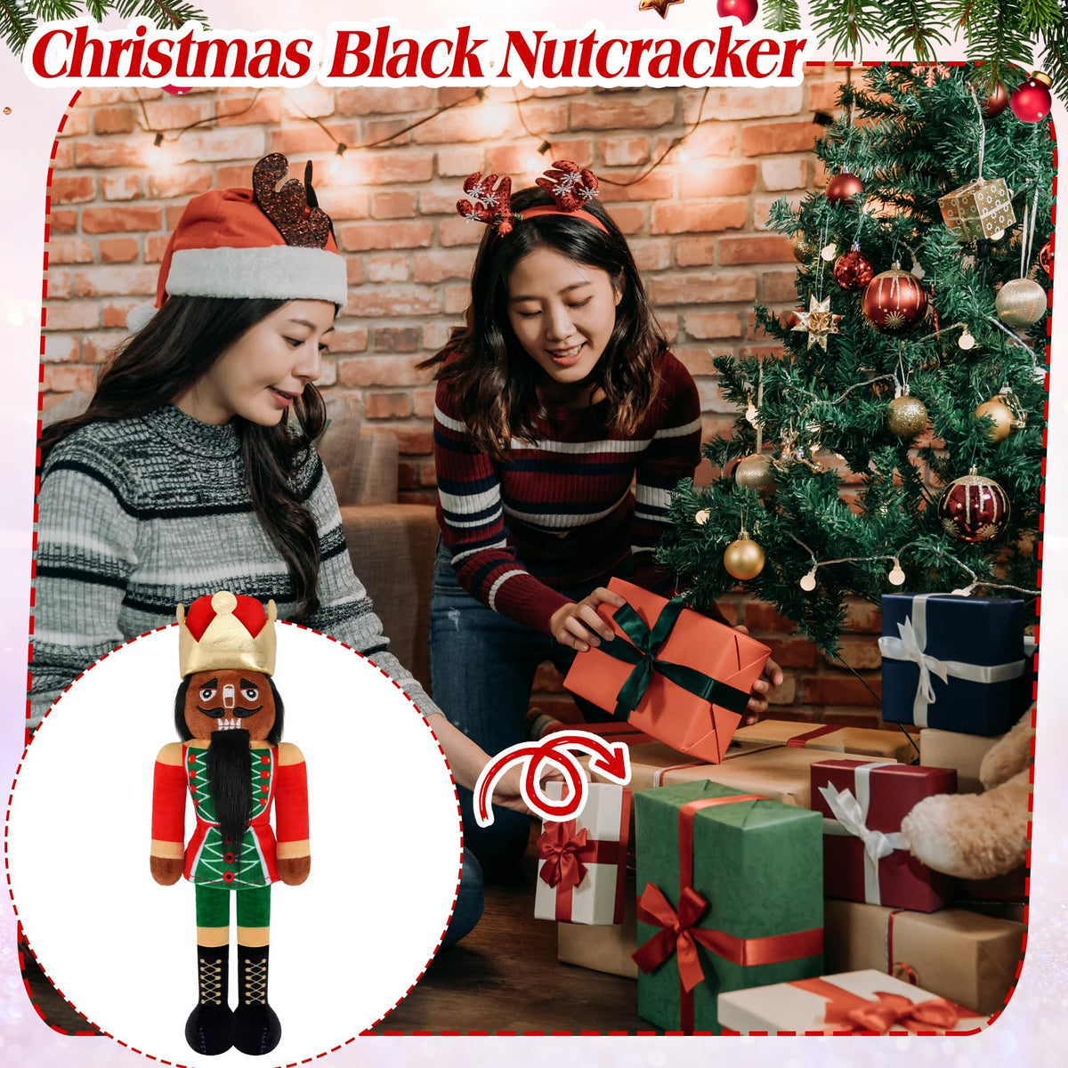 Lunmon 12 Inch Black Nutcracker Stuffed Plush Doll African American Nutcracker Christmas Decorations for Christmas Xmas Holiday Gifts Home Office Table Mantel Centerpieces Party Supplies