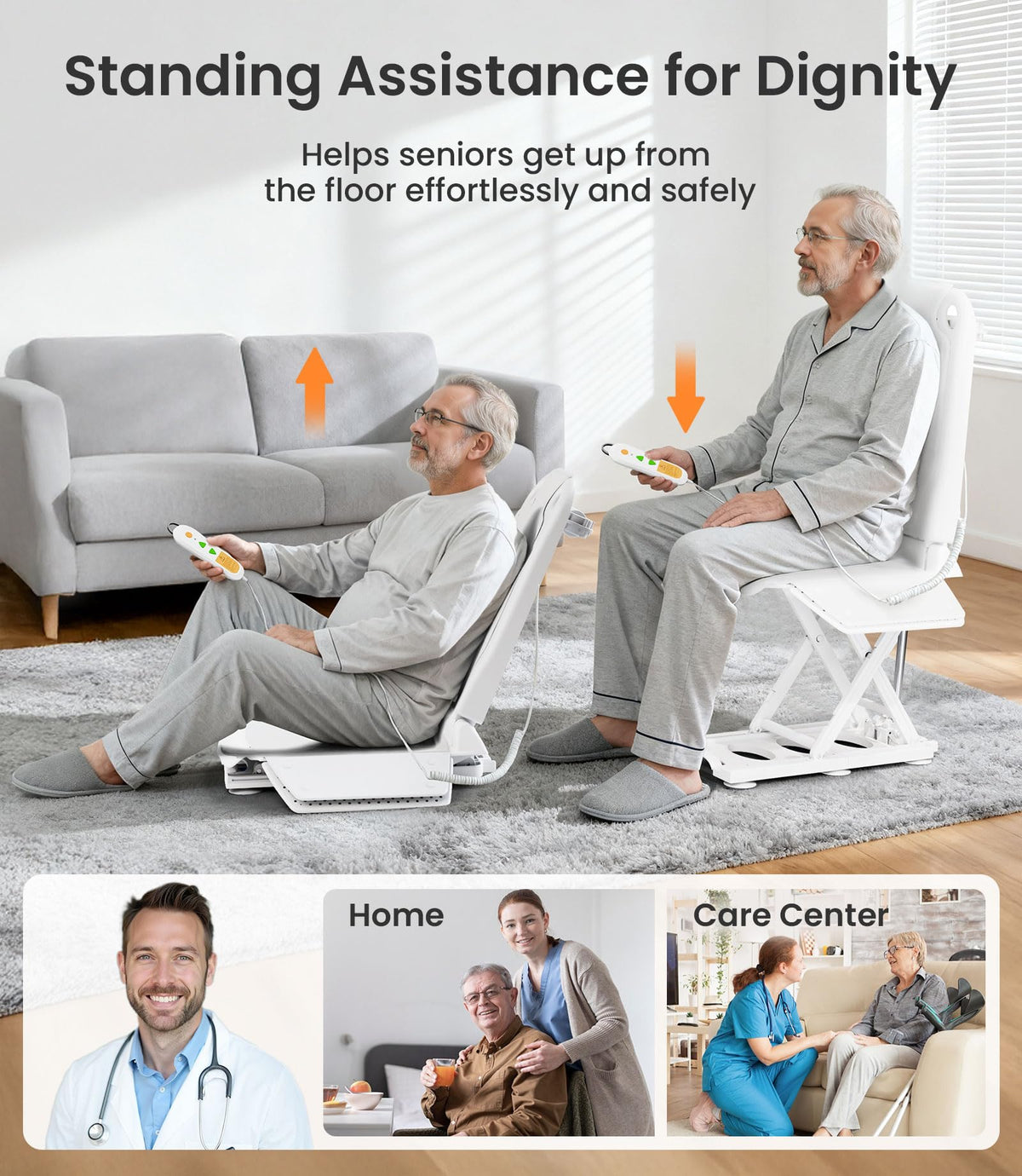 VOLLGUT 2-in1 Electric Chair Lift, Stand Up Independently from Floor, Support Up to 300 LBS, Chair Lift for Elderly, Help You Stand Up for Living Room & Bathtub