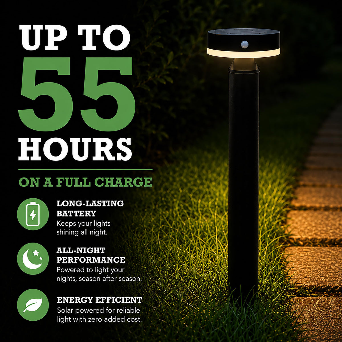 VerLuce - 20" Solar Landscape Lights - Outdoor Solar Lights for Yard - PIR Sensor & Two Light Modes - 50lm & 400lm - Rechargeable Battery Last Up to 55 Hours - 3000K - IP44 Weather Resistant - 4 Pack